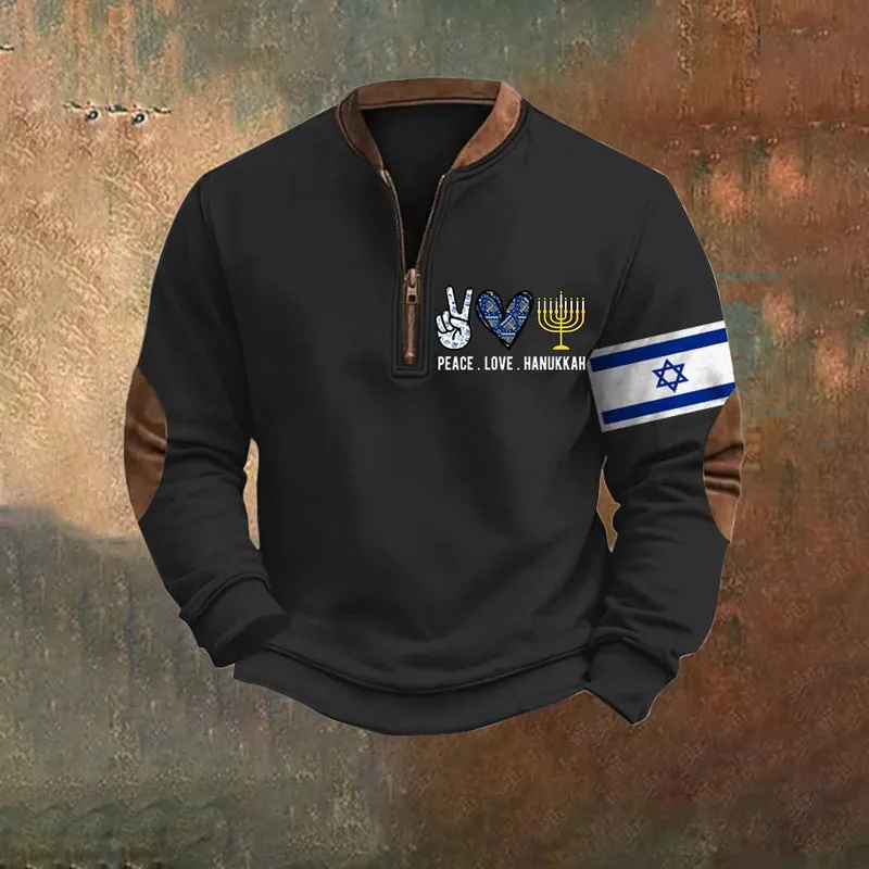 Men's Vintage Hanukkah Zip Collar Sweatshirt
