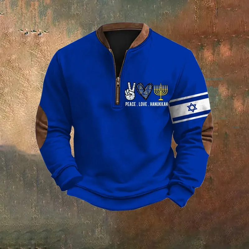 Men's Vintage Hanukkah Zip Collar Sweatshirt