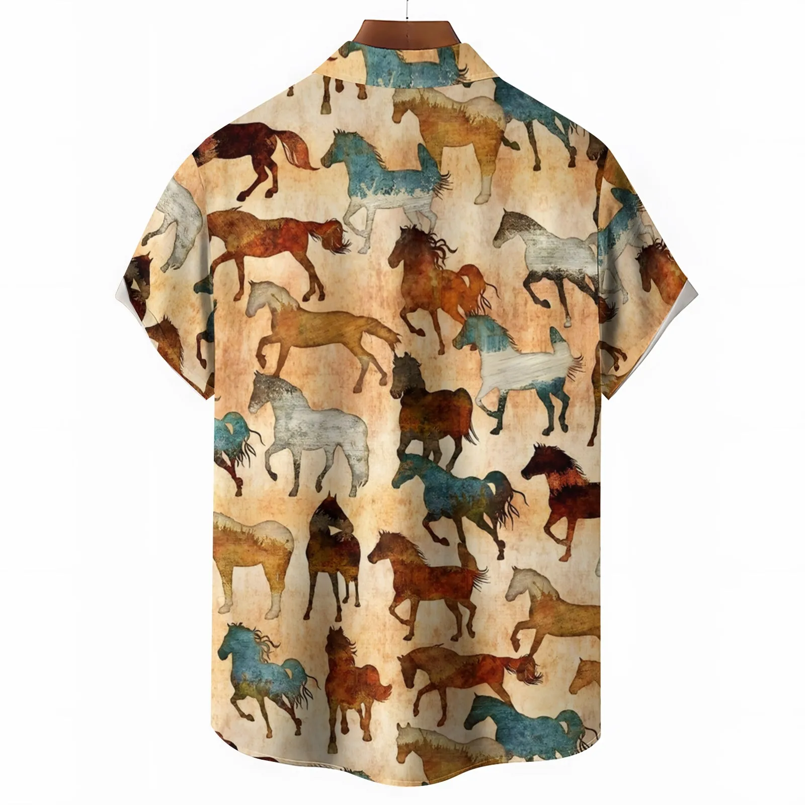 Men's Vintage Horse Print Casual Short Sleeve Shirt 2404000081