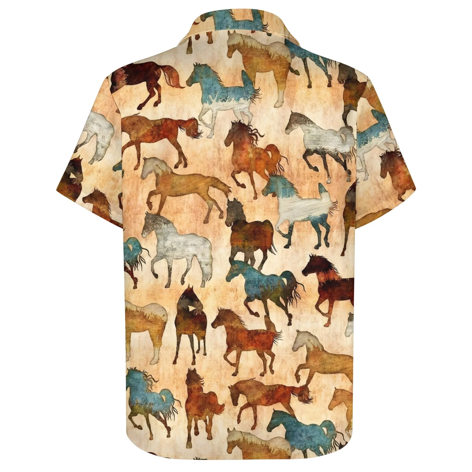 Men's Vintage Horse Print Casual Short Sleeve Shirt 2404000081