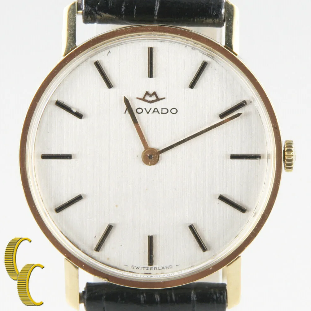 Men's Vintage Movado 18kt Gold Hand-Winding Watch w/ Black Leather Band
