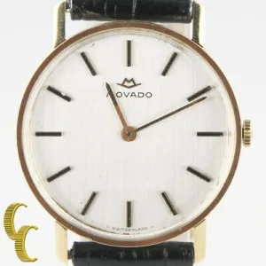 Men's Vintage Movado 18kt Gold Hand-Winding Watch w/ Black Leather Band