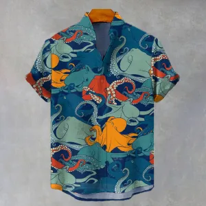 Men's Vintage Octopus Art Casual Printed Shirt