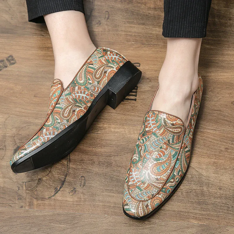Men's Vintage Paisley Print Square Toe Party Dress Shoes