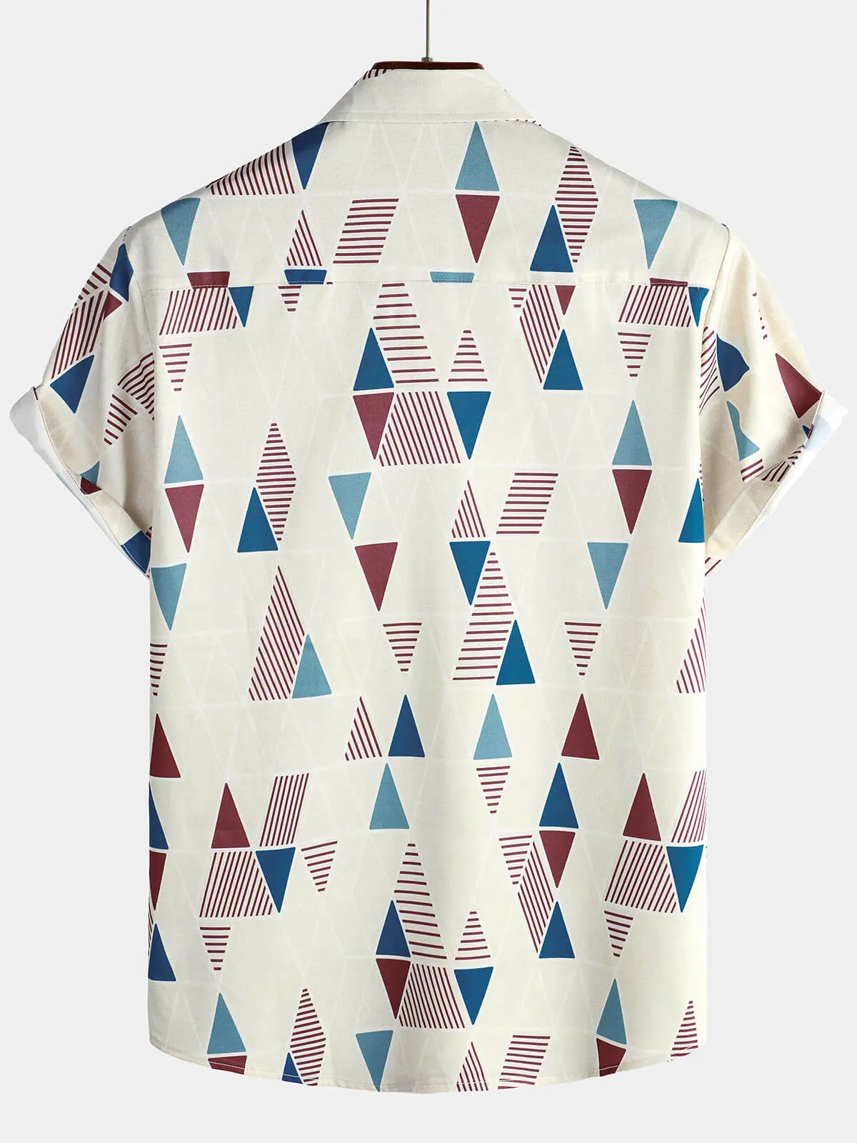 Men's Vintage Short Sleeve Art Geometric Print Casual Button Up Shirt