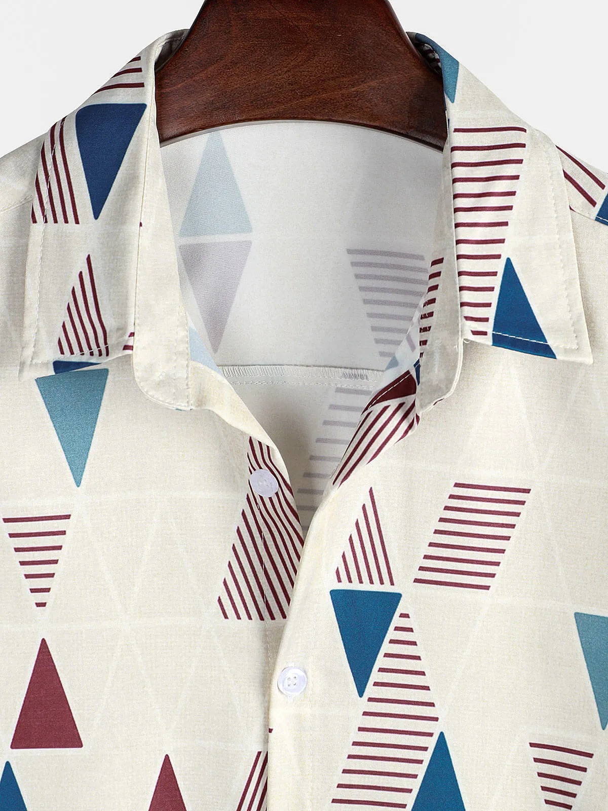 Men's Vintage Short Sleeve Art Geometric Print Casual Button Up Shirt