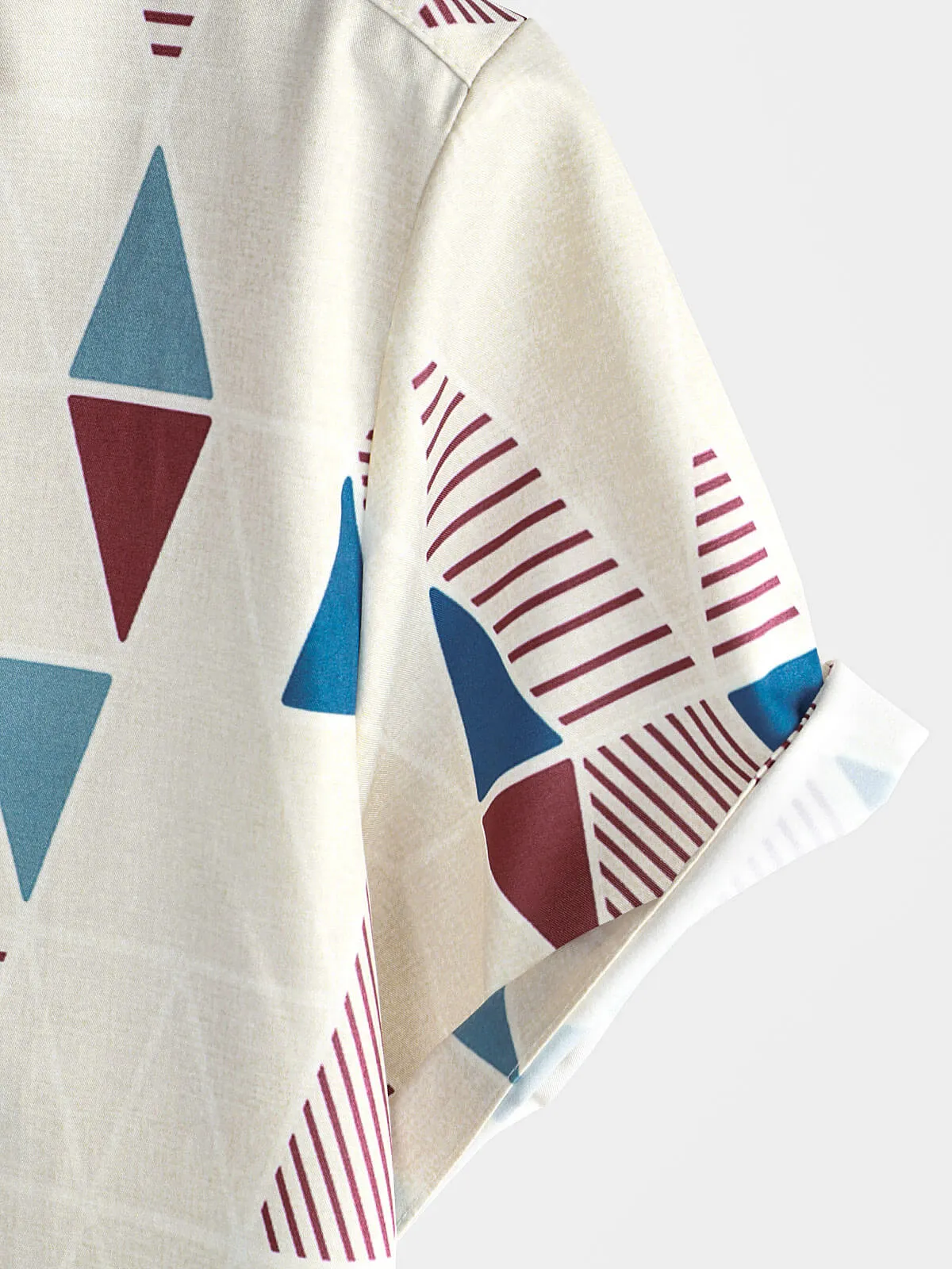 Men's Vintage Short Sleeve Art Geometric Print Casual Button Up Shirt