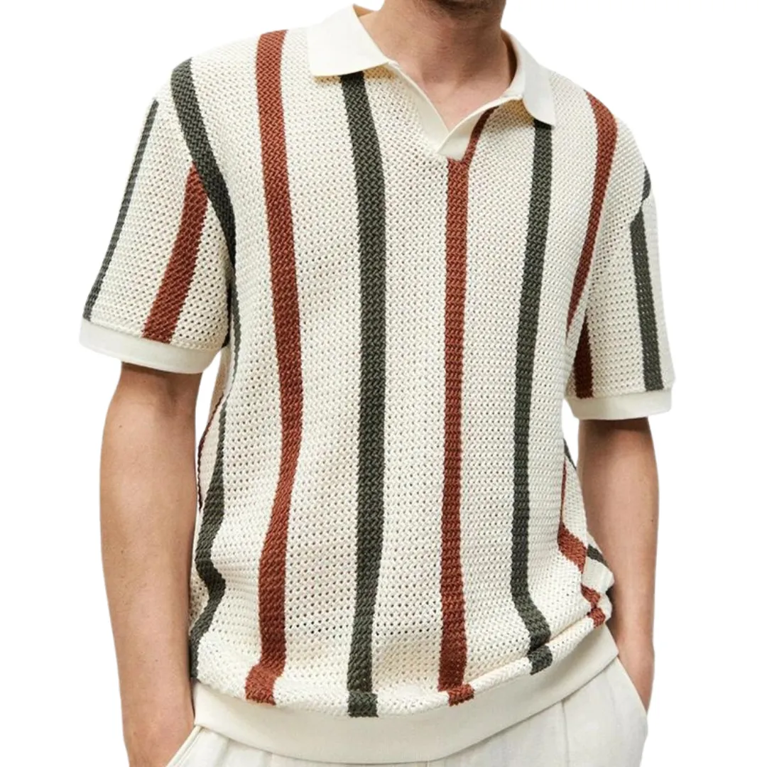 Men's Vintage Striped Golf Polo Shirt for Summer – James