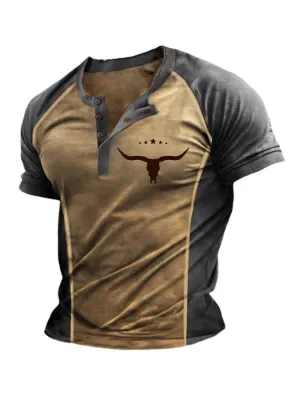 Men's Vintage Western Casual Button Down T-Shirt