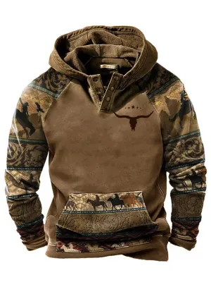 Men's Vintage Western Casual Hooded Sweatshirt