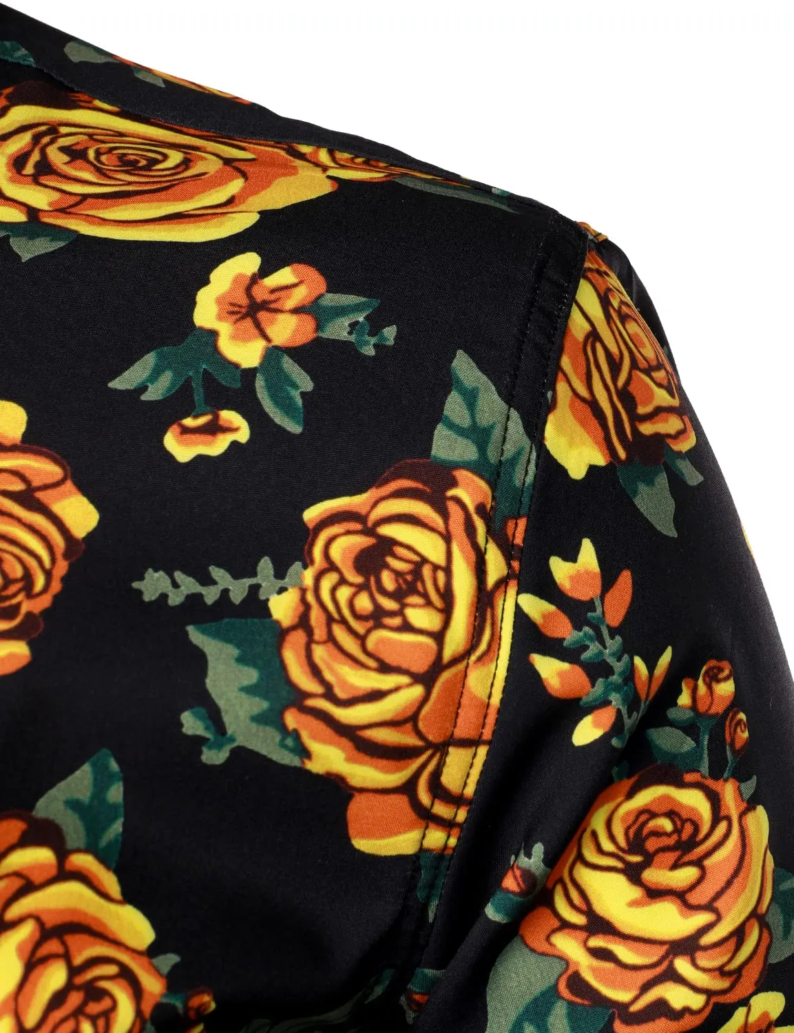 Men's Vintage Yellow Rose Casual Long Sleeve Button Up Shirt
