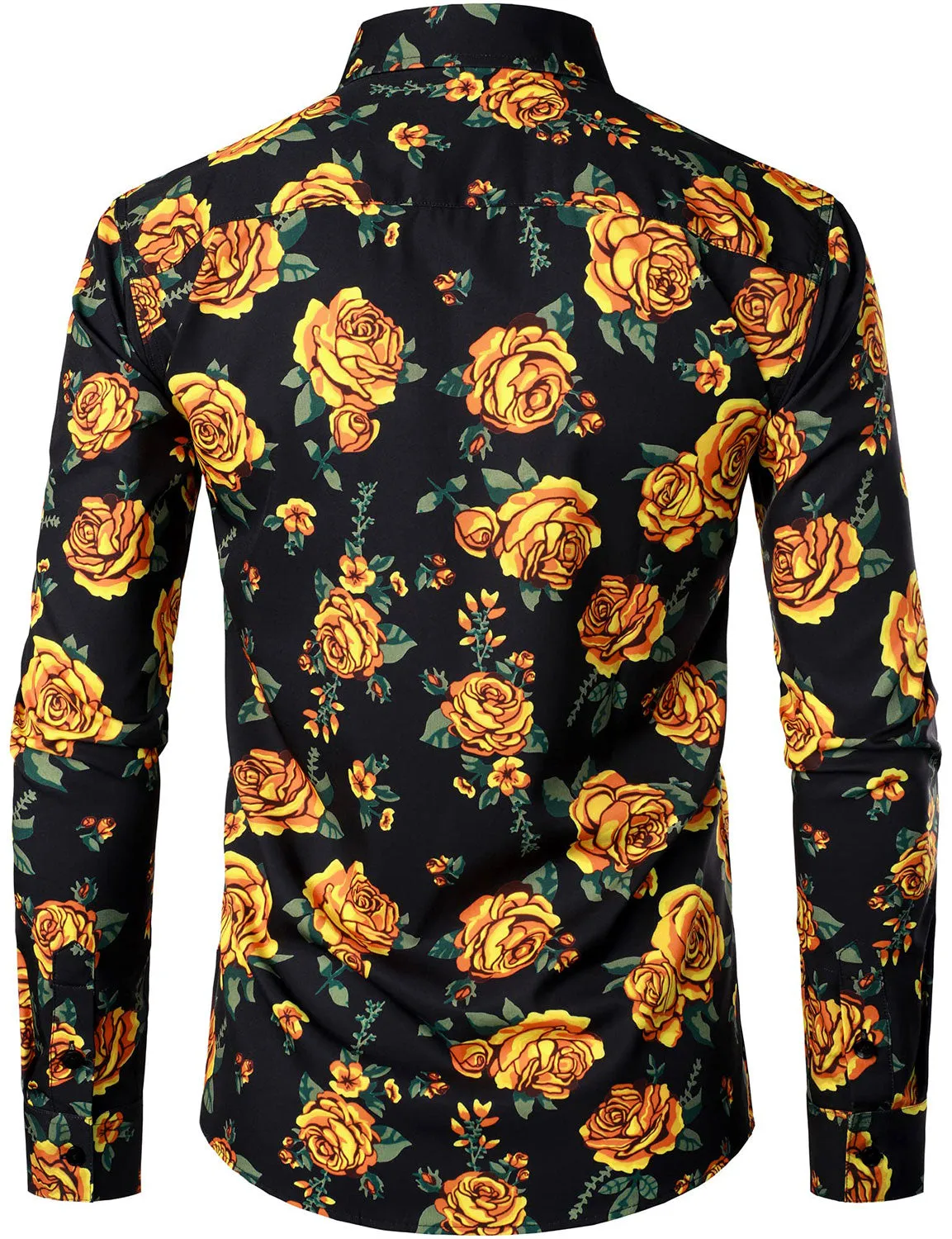 Men's Vintage Yellow Rose Casual Long Sleeve Button Up Shirt