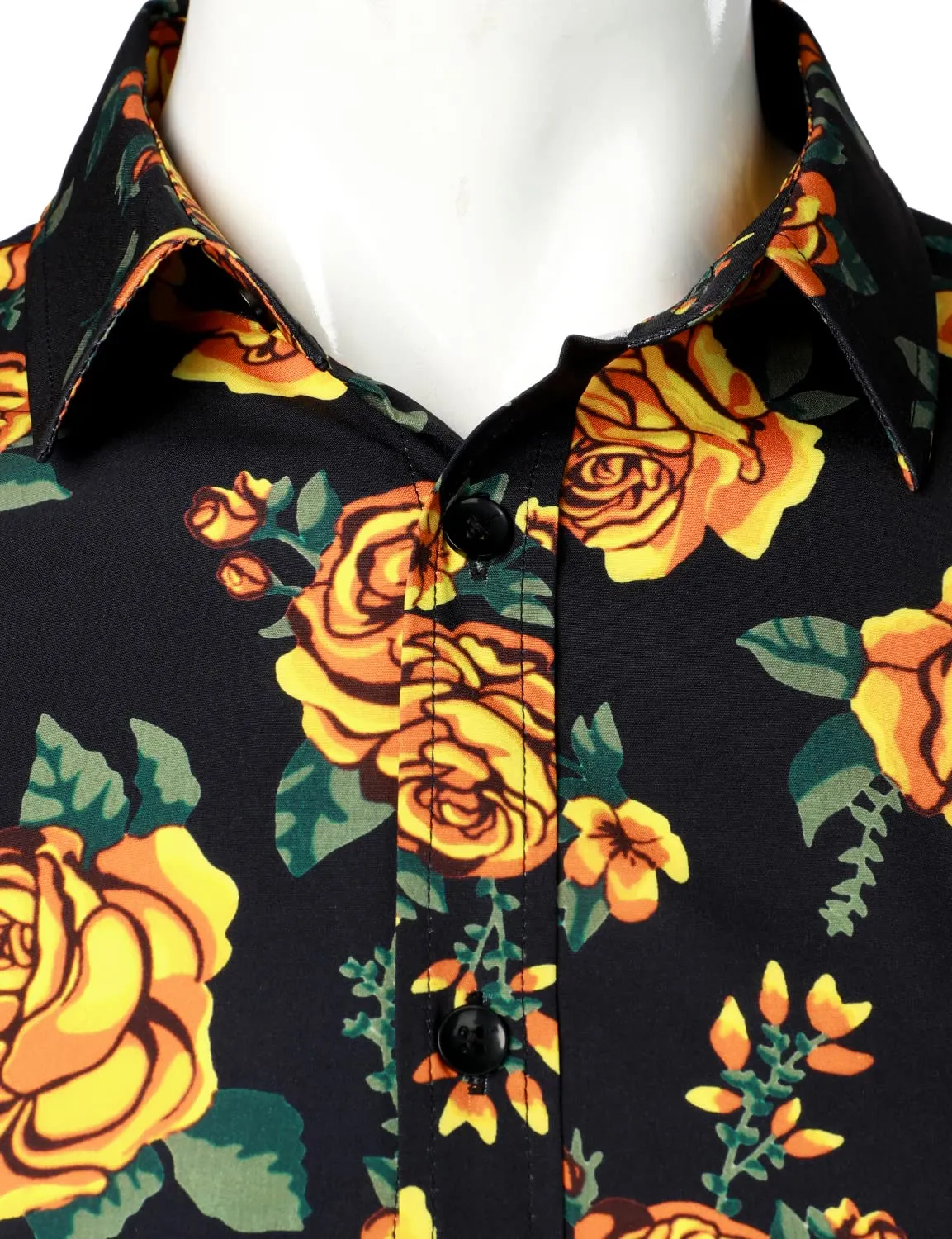 Men's Vintage Yellow Rose Casual Long Sleeve Button Up Shirt