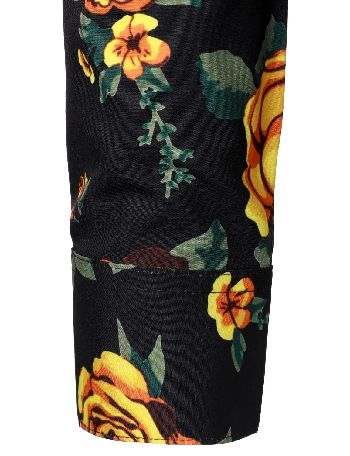 Men's Vintage Yellow Rose Casual Long Sleeve Button Up Shirt