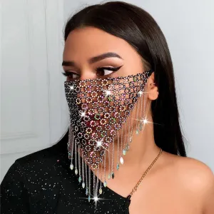 Mesh Rhinestone Jewelry Metal Tassel Mask