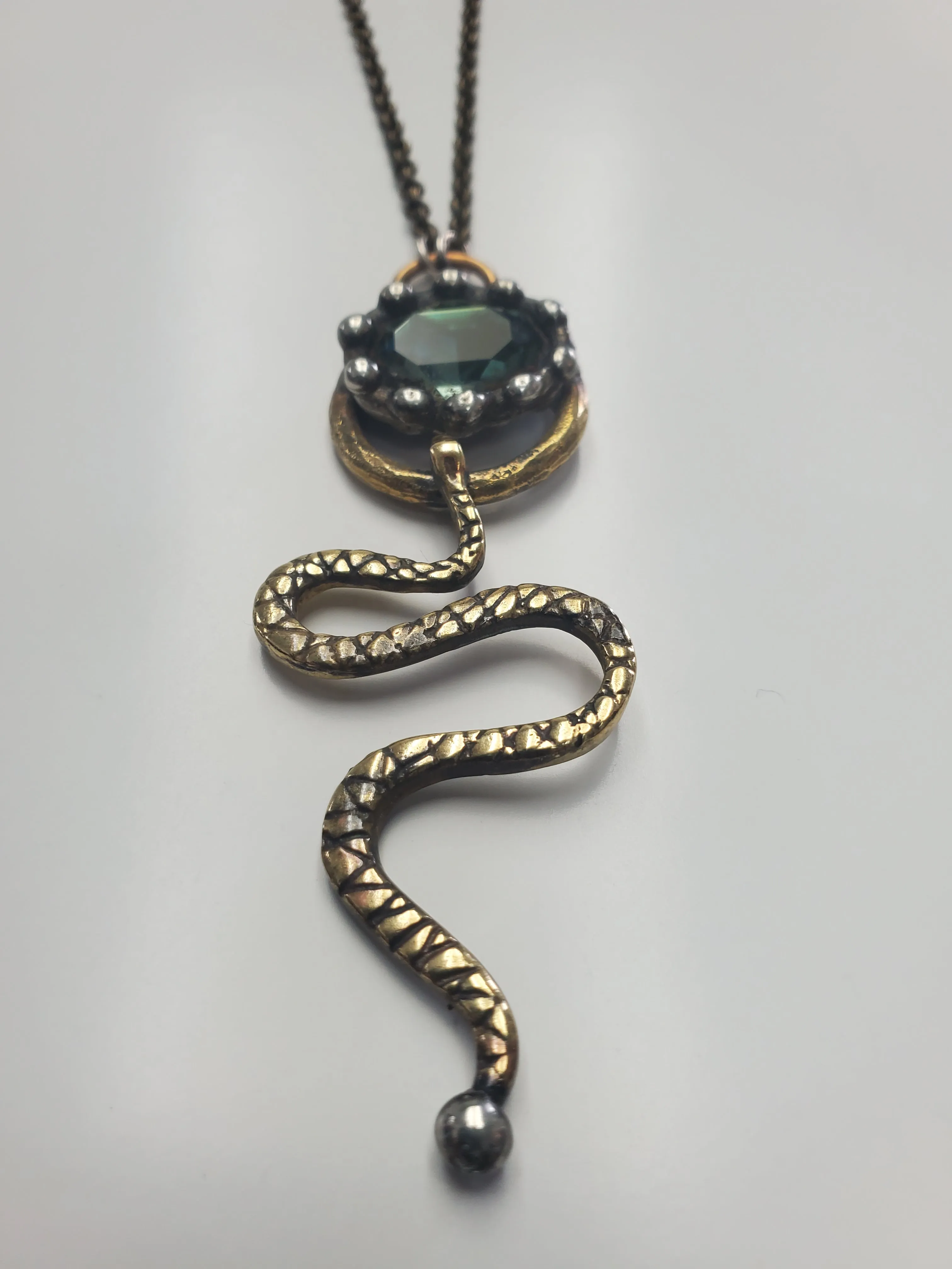 Mikal Winn India Sapphire Brass Snake Necklace
