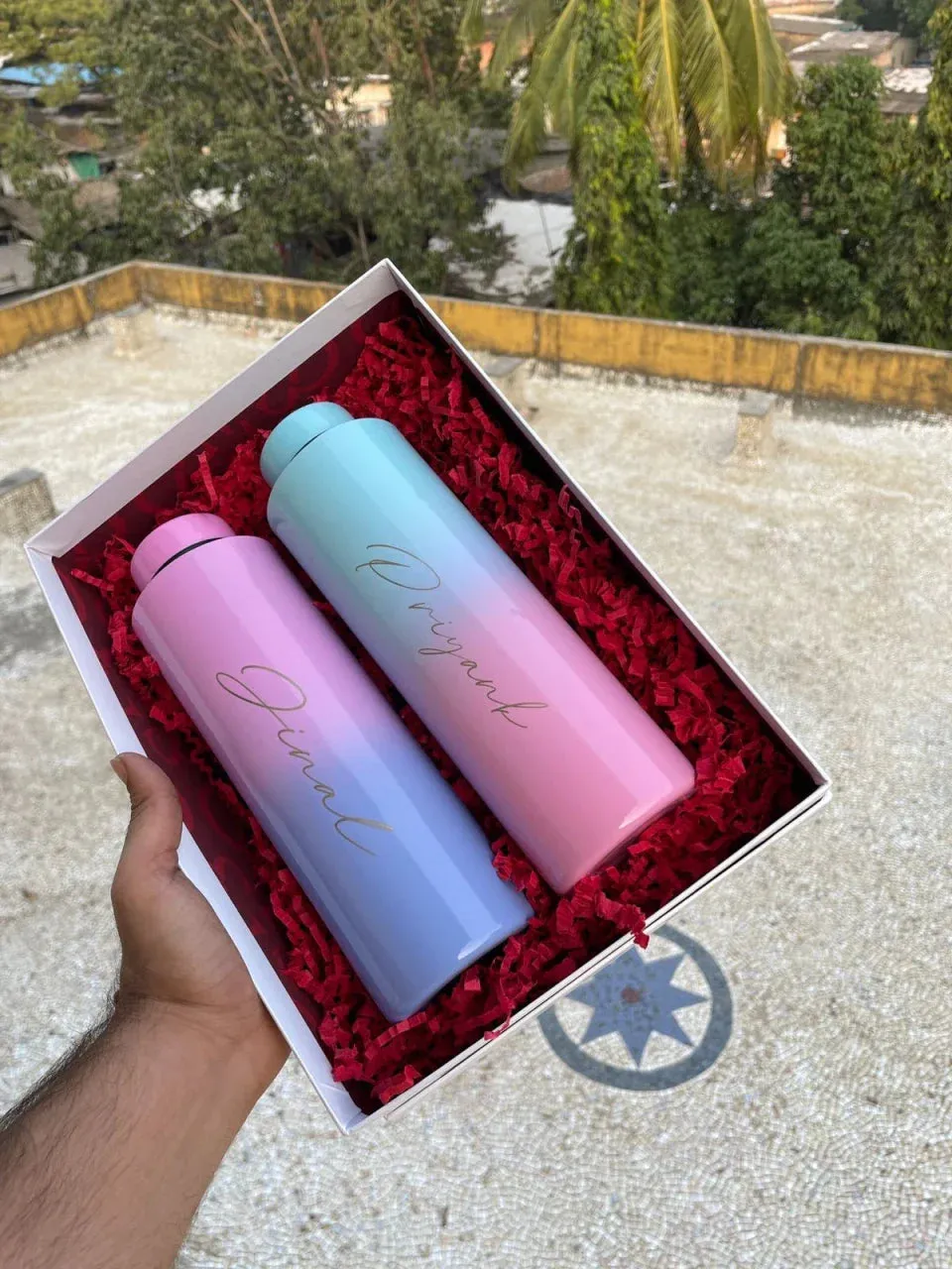 Minimal clutch & Men's Wallet & Personalised Couple Rainbow Classic WaterBottle - Wine
