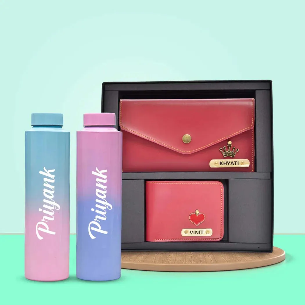 Minimal clutch & Men's Wallet & Personalised Couple Rainbow Classic WaterBottle - Wine