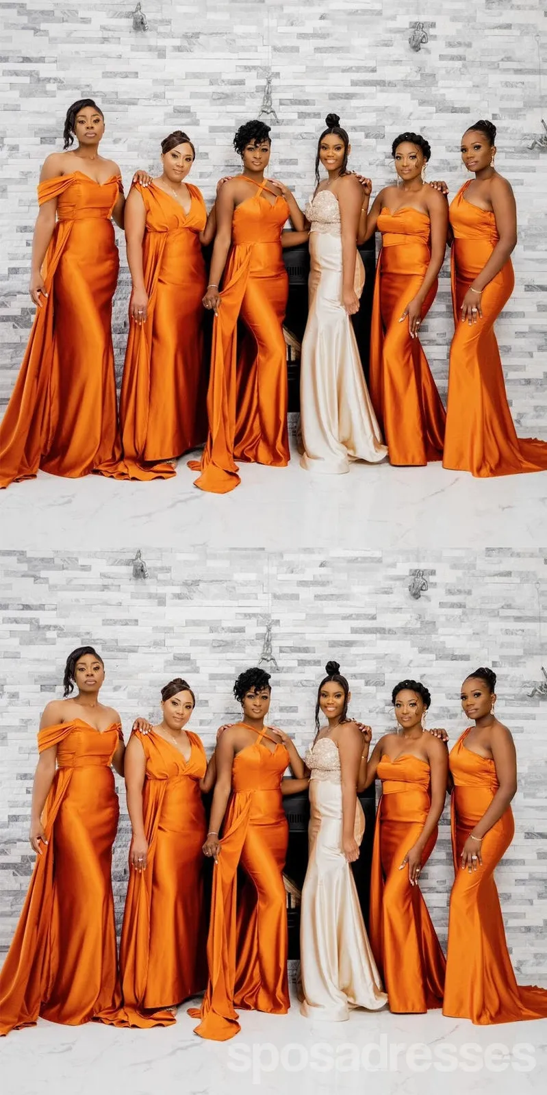 Mismatched Burnt Orange Mermaid Cheap Long Bridesmaid Dresses,WG1626