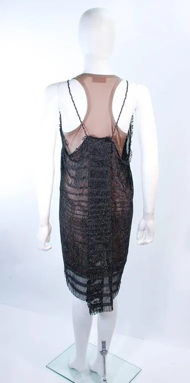 MISSONI Black Metallic Knit Stretch Set with Nude Jersey Dress Size 44