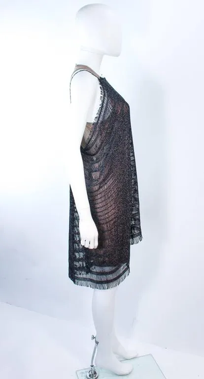 MISSONI Black Metallic Knit Stretch Set with Nude Jersey Dress Size 44