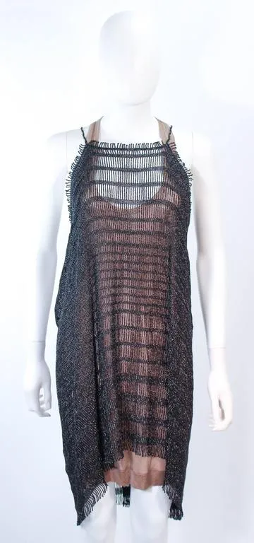 MISSONI Black Metallic Knit Stretch Set with Nude Jersey Dress Size 44