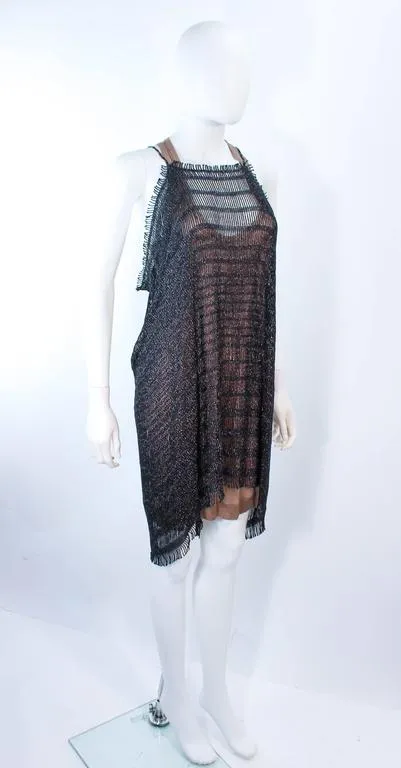 MISSONI Black Metallic Knit Stretch Set with Nude Jersey Dress Size 44