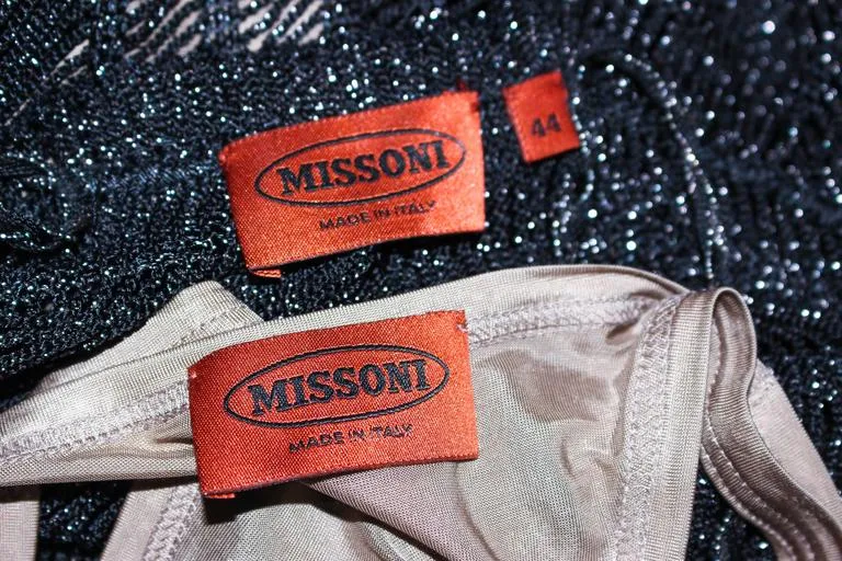 MISSONI Black Metallic Knit Stretch Set with Nude Jersey Dress Size 44