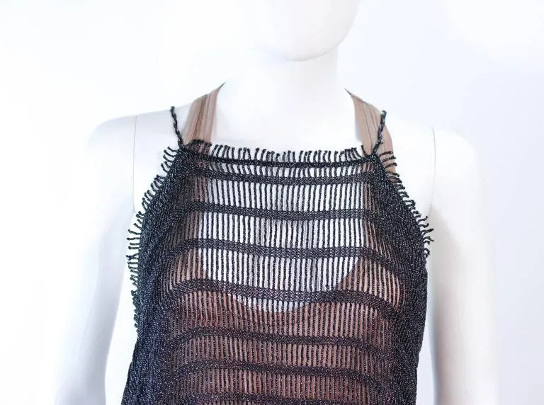 MISSONI Black Metallic Knit Stretch Set with Nude Jersey Dress Size 44