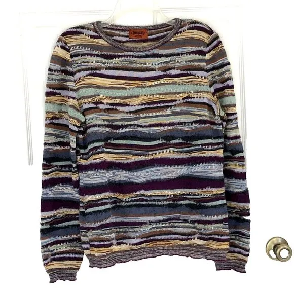 Missoni Womens Crewneck Sweater Long Sleeve Lightweight Mult-Color made in Italy