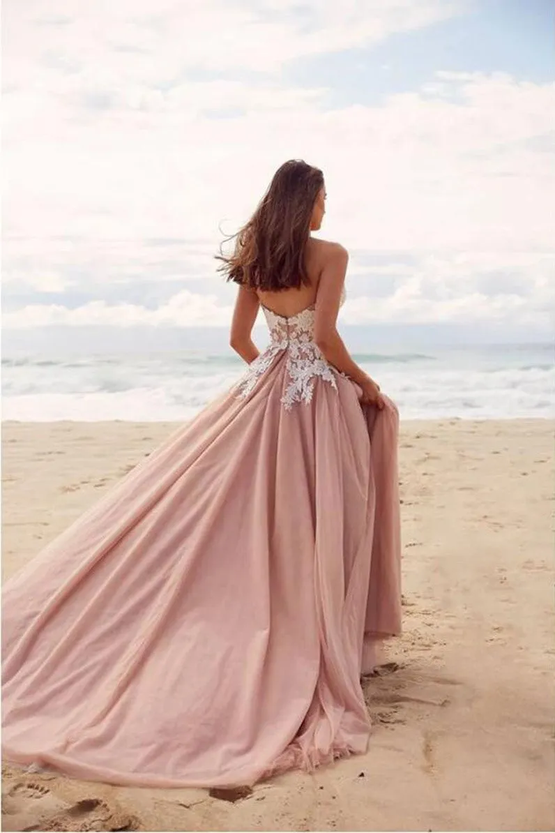 Modern A-line Wedding Gown with Appliqued Sweetheart Neckline