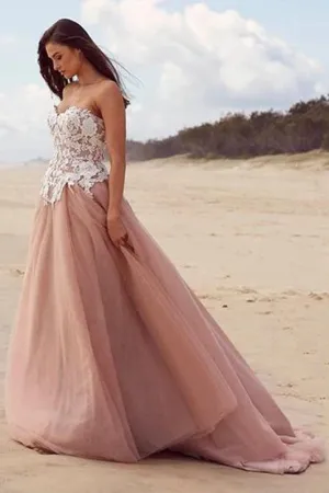 Modern A-line Wedding Gown with Appliqued Sweetheart Neckline