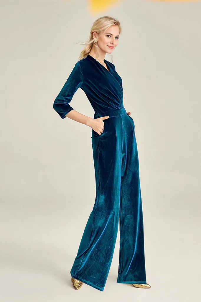 Modern Designer 3/4 Long Sleeve V-Neck Bodysuit Jumpsuit