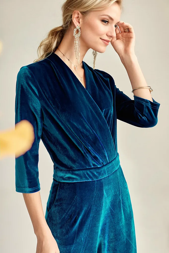 Modern Designer 3/4 Long Sleeve V-Neck Bodysuit Jumpsuit
