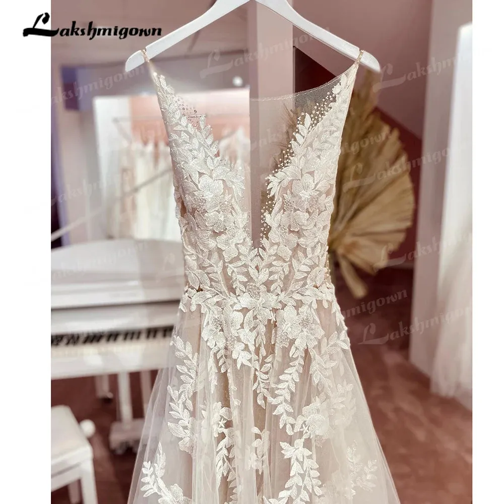 Modern New V-Neck Tulle Wedding Dress A-Line Backless Sleeveless Bridal Gown For Women Vestido De Novia Lakshmigown