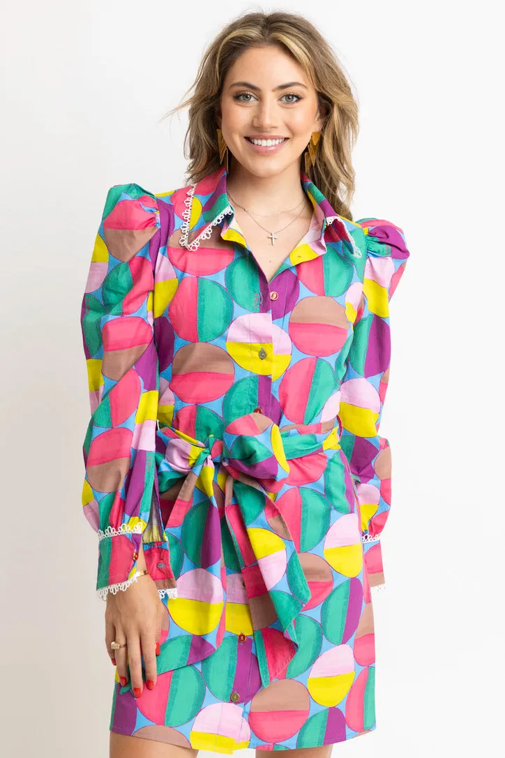 Modern Pop Shirt Dress With Tie