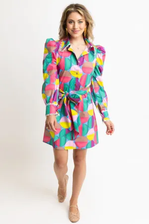 Modern Pop Shirt Dress With Tie