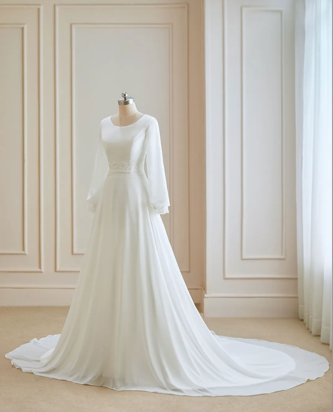 Modest Long Sleeve Boho Wedding Dress