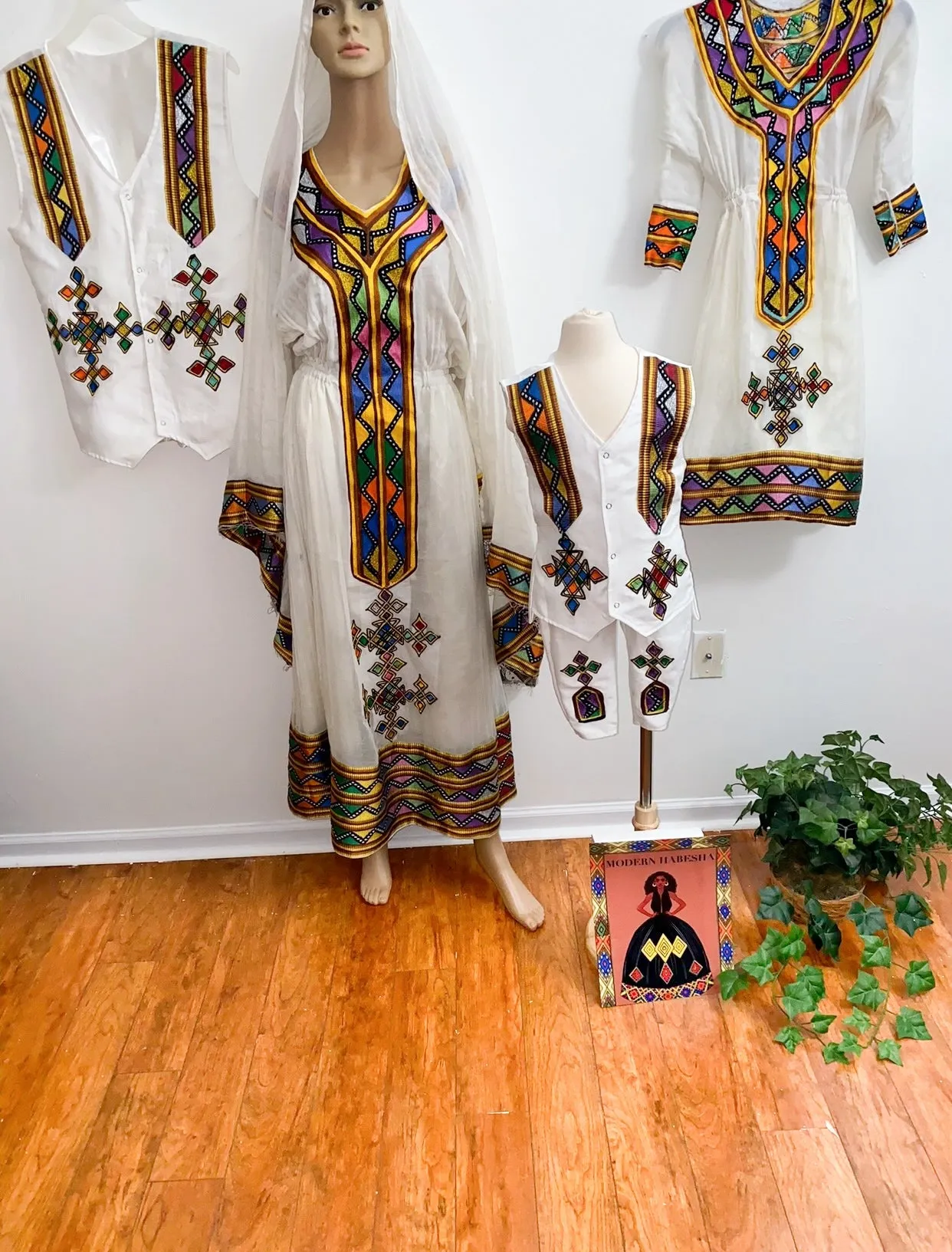 Multi-Colored Ethiopian Dress, Family Matching Set Zuria Habesha Kemis Perfect for Habesha Wedding and special Events