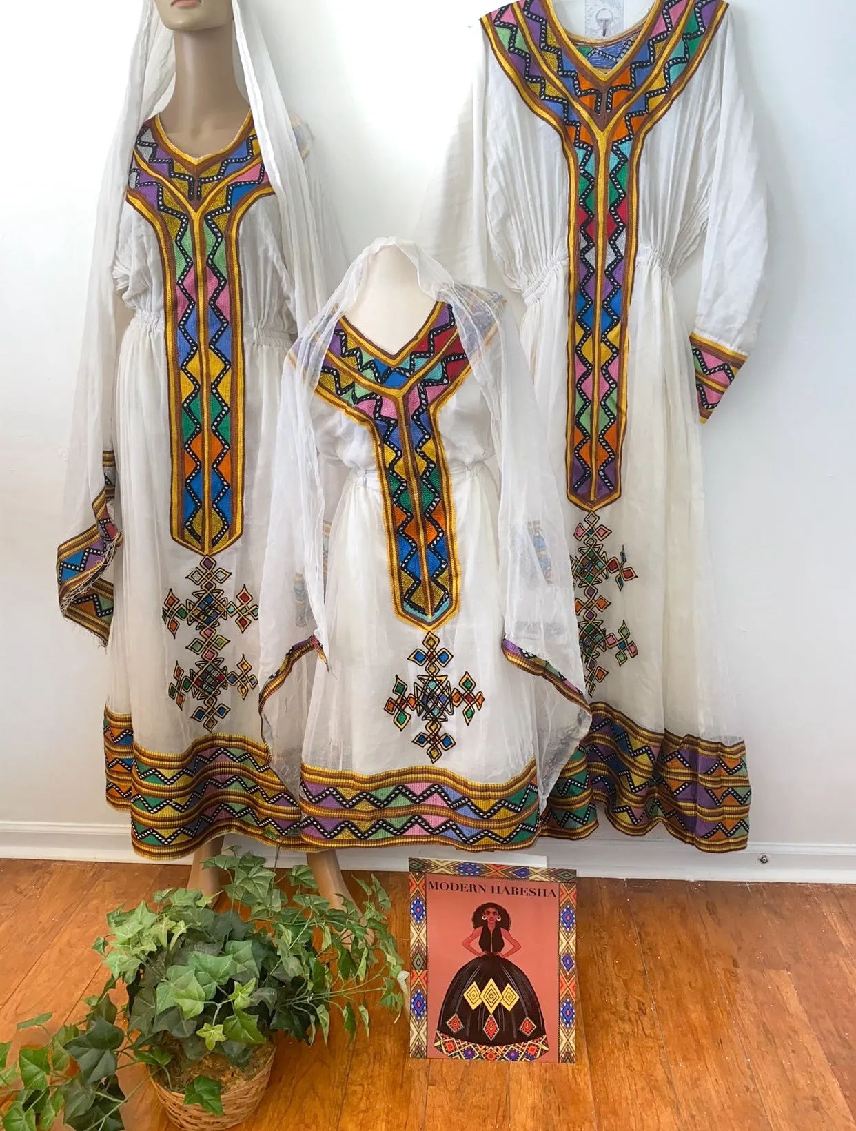 Multi-Colored Ethiopian Dress, Family Matching Set Zuria Habesha Kemis Perfect for Habesha Wedding and special Events