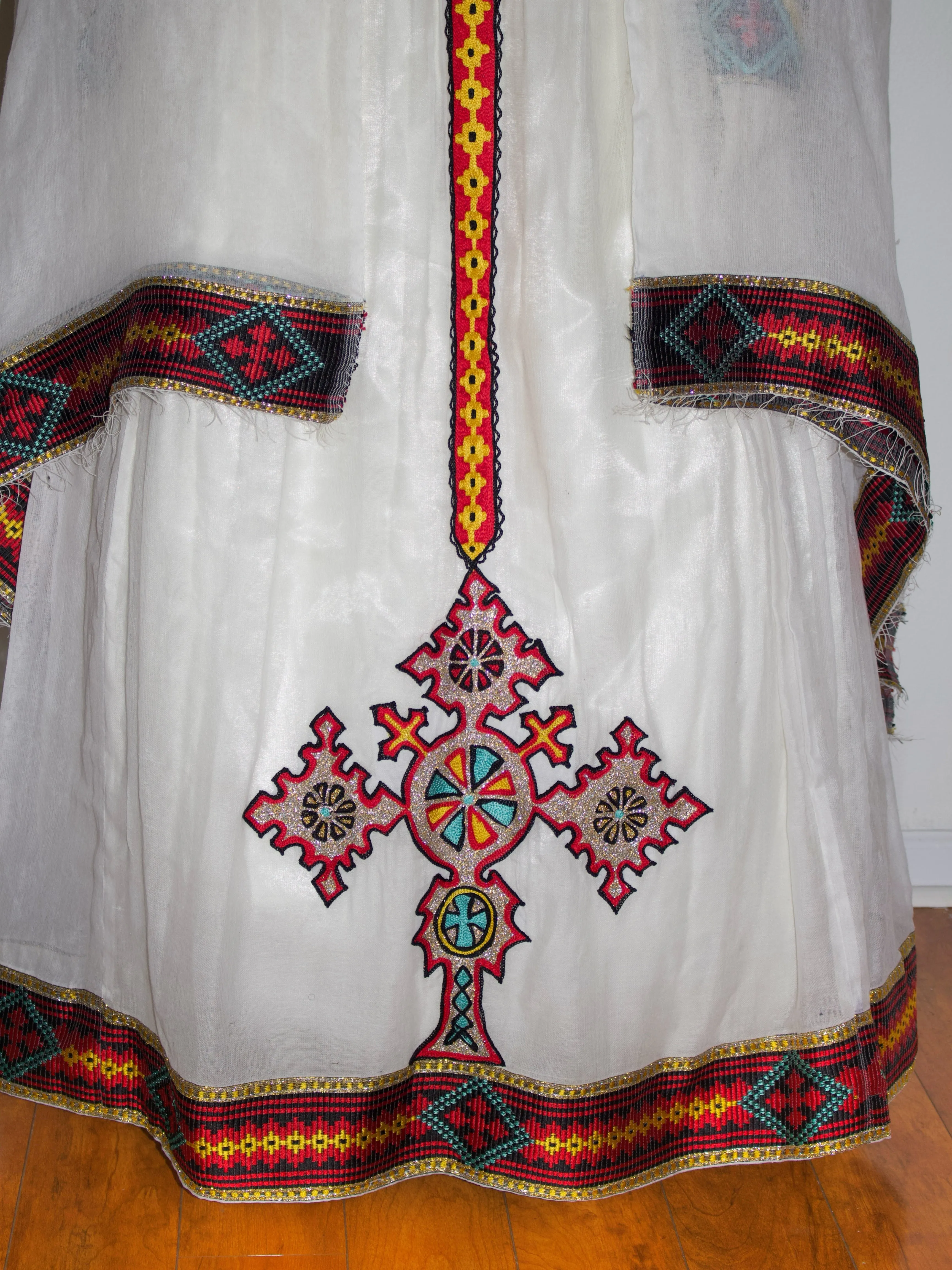 Multi-Colored Ethiopian Dress, Unique Off-Shoulder Zuria Habesha Kemis, Perfect Gift Idea for Habesha Women