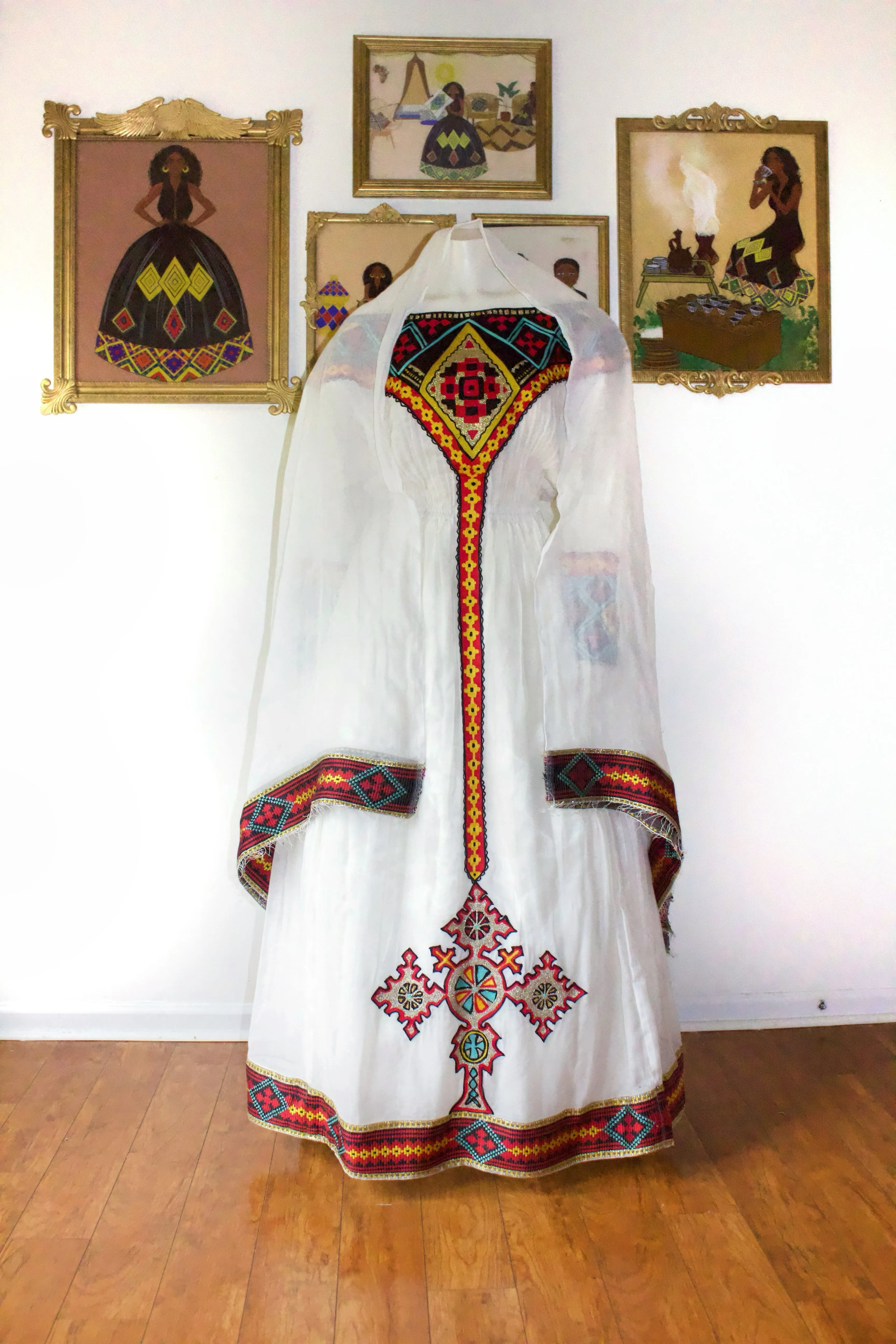Multi-Colored Ethiopian Dress, Unique Off-Shoulder Zuria Habesha Kemis, Perfect Gift Idea for Habesha Women