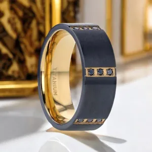 MURAMASA | Black Titanium Ring, Triple Black Diamond Setting, Flat
