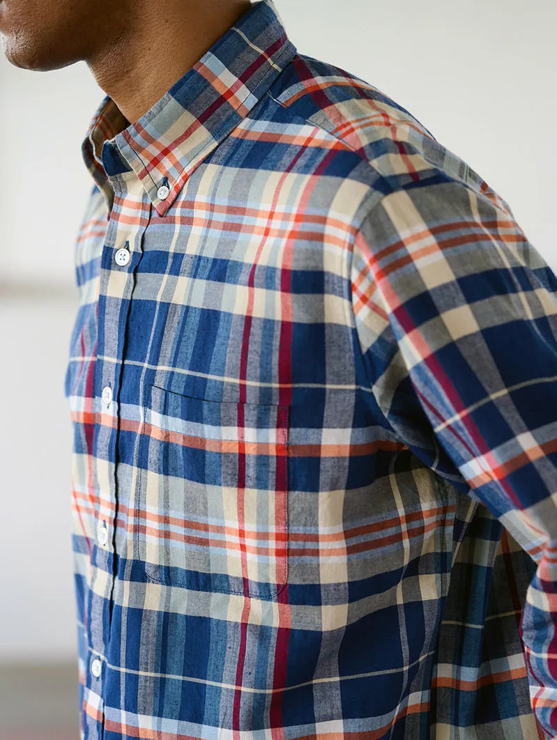 N°5 Classic Button Down Collar Long Sleeve Shirt Navy/Grey