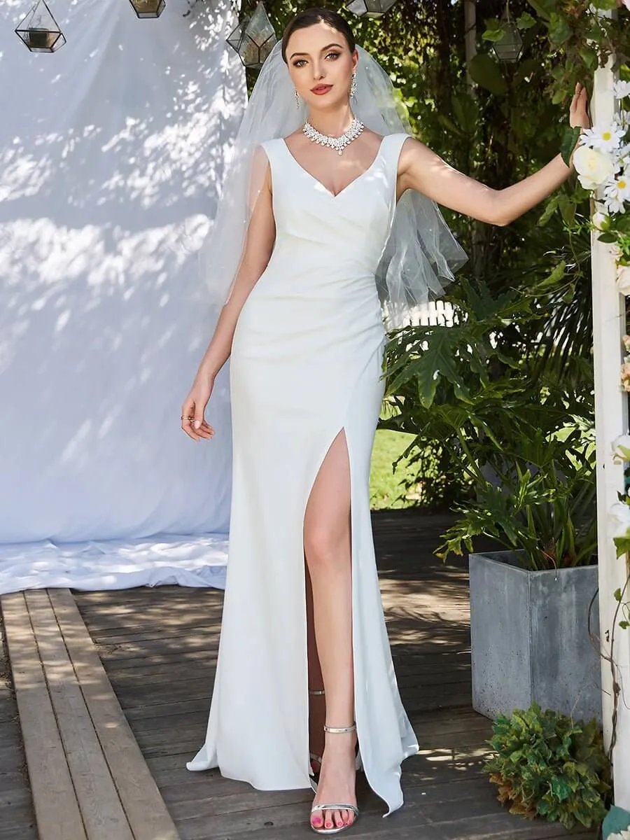 Nadine modern wedding dress with split and train in Ivory
