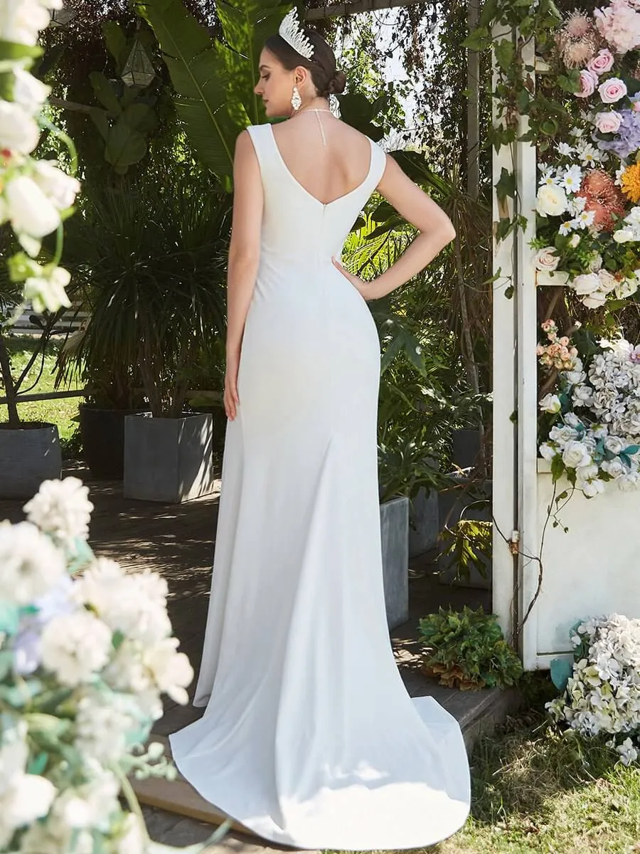 Nadine modern wedding dress with split and train in Ivory