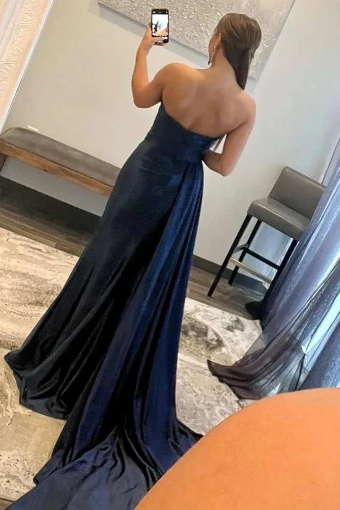 Navy Blue Sweetheart Sheath Long Prom Dress Party Dresses TP1253