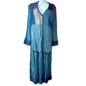 NEIL &amp; DAVID Vintage Lagenlook Mixed Media Patchwork Top Maxi Skirt Set Size S/M