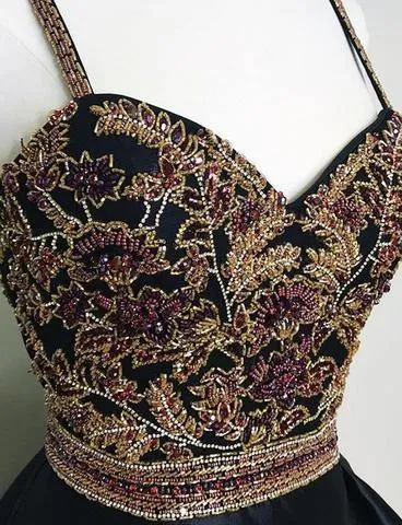 New Arrival Black Spaghetti Straps A Line Beading Homecoming Dresses HD0097