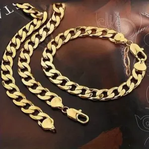 NEW Men's Necklace Bangle Necklace Jewelry Set, Flat Edge Chain Ring Gold Plated High Polished Hip Hop Jewelry, Available For Men, Gift For Men